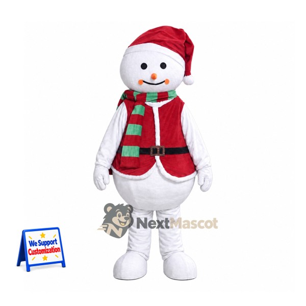 Snowman Mascot Costume - Red Vest