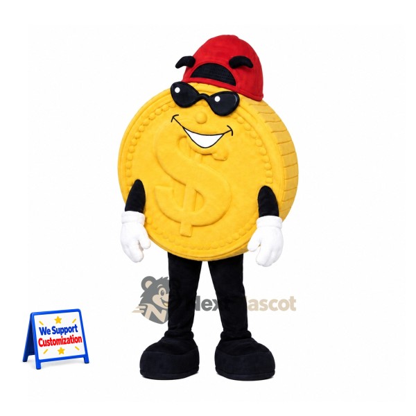 Coin Mascot Costume - Gold, Sunglasses