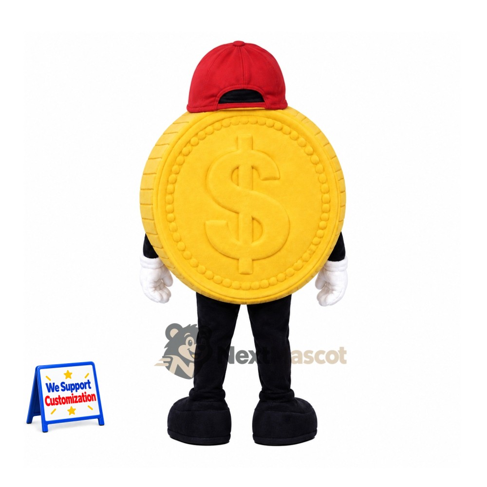Coin Mascot Costume - Gold, Sunglasses Coin Mascot Costume - Gold, Sunglasses