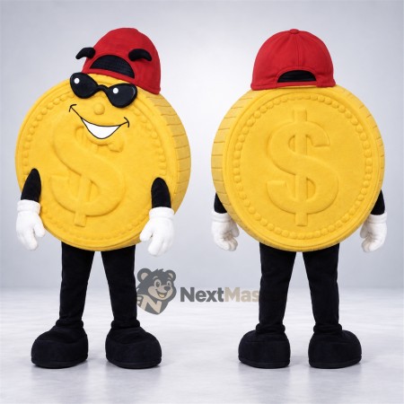 Coin Mascot Costume - Gold, Sunglasses Coin Mascot Costume - Gold, Sunglasses