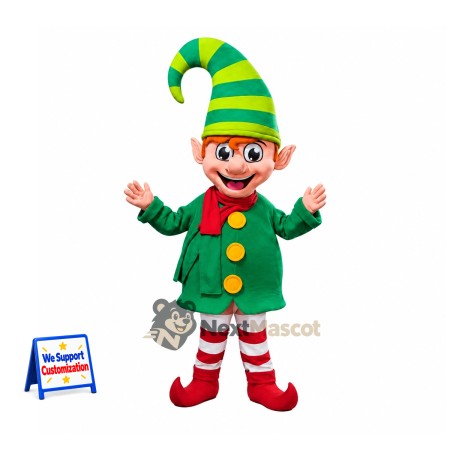 Christmas Elf Mascot Costume - Striped Hat for Christmas Events Christmas Elf Mascot Costume - Striped Hat for Christmas Events