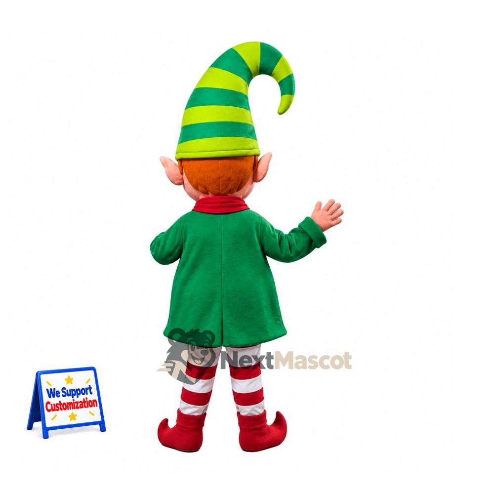 Christmas Elf Mascot Costume - Striped Hat for Christmas Events Christmas Elf Mascot Costume - Striped Hat for Christmas Events