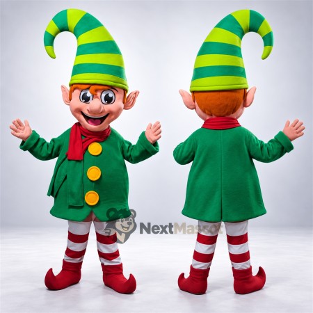 Christmas Elf Mascot Costume - Striped Hat for Christmas Events Christmas Elf Mascot Costume - Striped Hat for Christmas Events