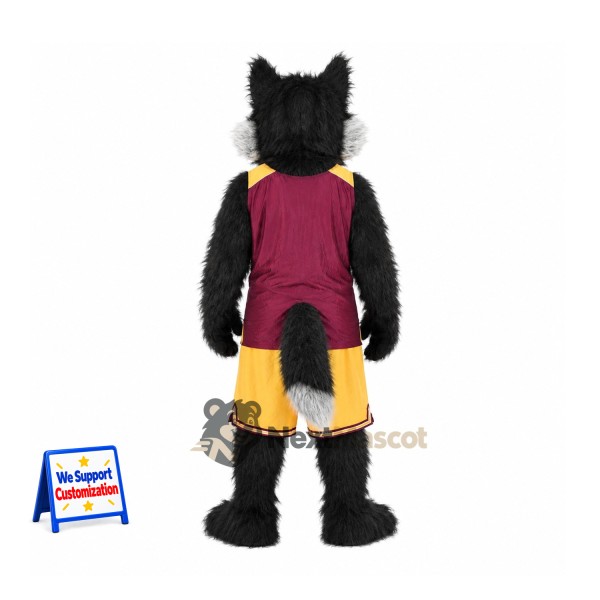Wolf Mascot Costume - Burgundy and Yellow Basketball Uniform Wolf Mascot Costume - Burgundy and Yellow Basketball Uniform
