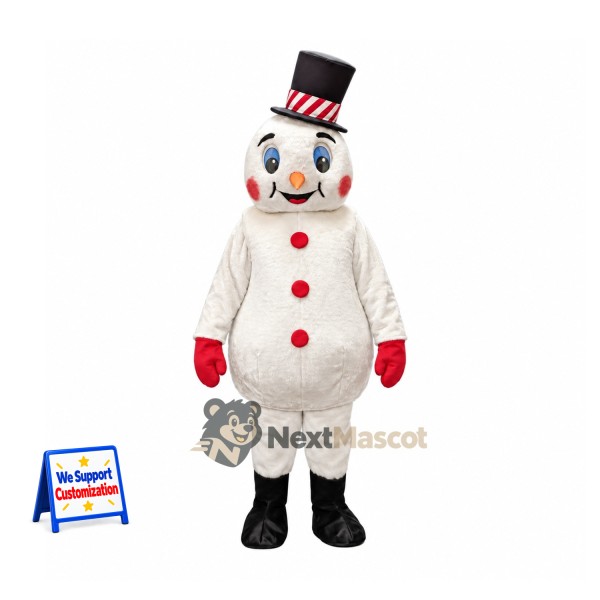 Snowman Mascot Costume - Striped Top Hat