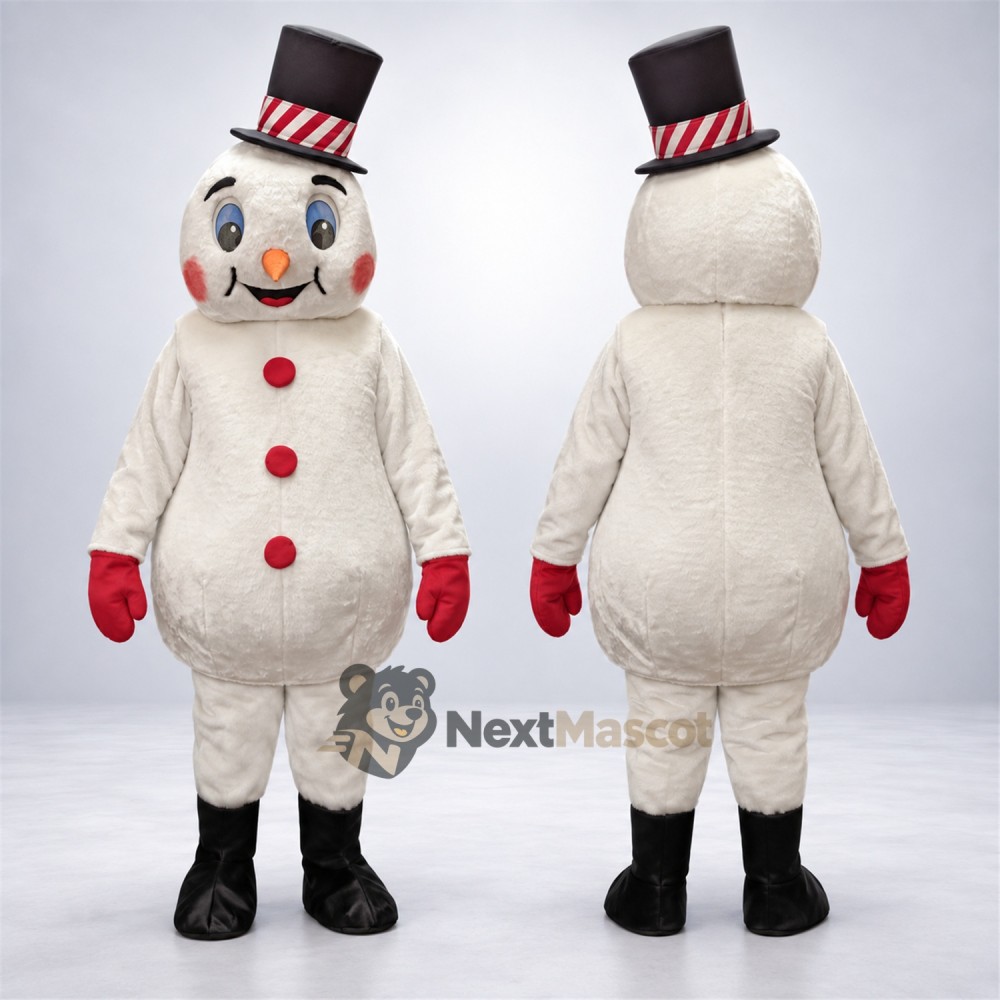 Snowman Mascot Costume - Striped Top Hat Snowman Mascot Costume - Striped Top Hat