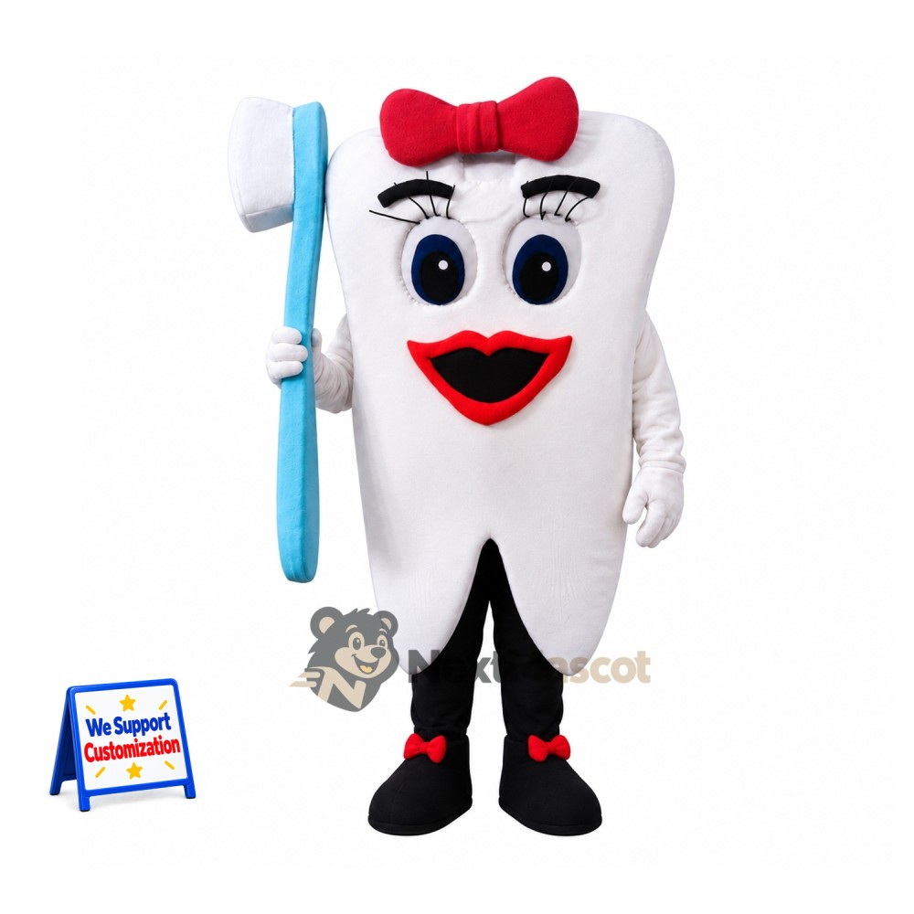 Tooth Mascot Costume - Pink Bow Tooth Mascot Costume - Pink Bow