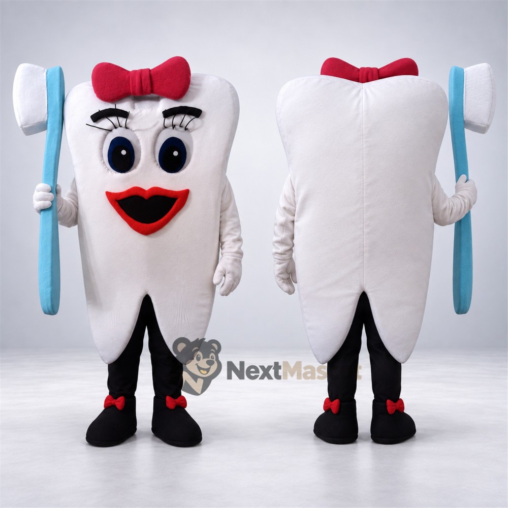 Tooth Mascot Costume - Pink Bow Tooth Mascot Costume - Pink Bow