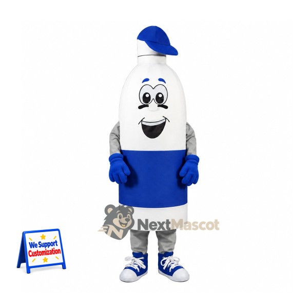 Bottle Mascot Costume - White, Blue Cap