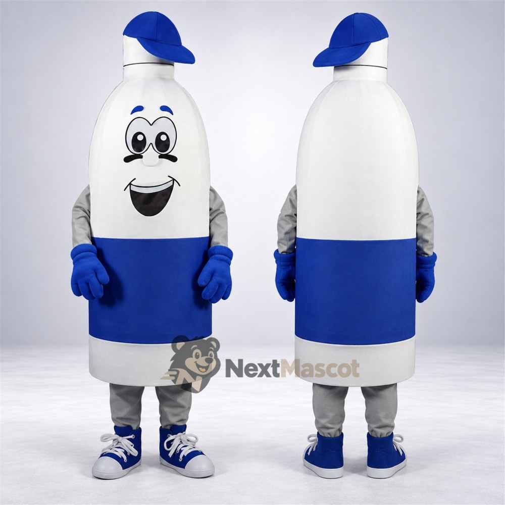 Bottle Mascot Costume - White, Blue Cap