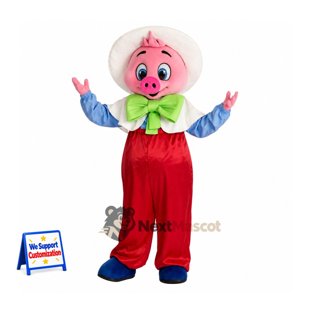 Pig Mascot Costume - Red Overalls for Parades Pig Mascot Costume - Red Overalls for Parades