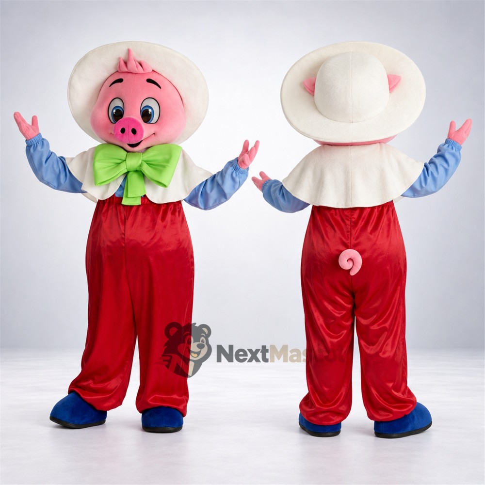 Pig Mascot Costume - Red Overalls for Parades Pig Mascot Costume - Red Overalls for Parades