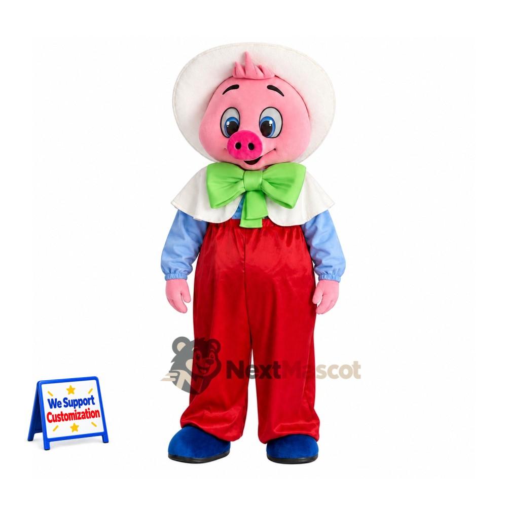 Pig Mascot Costume - Red Overalls for School Events Pig Mascot Costume - Red Overalls for School Events