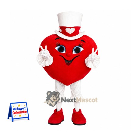 Heart Mascot Costume - White Top Hat Heart Mascot Costume - White Top Hat