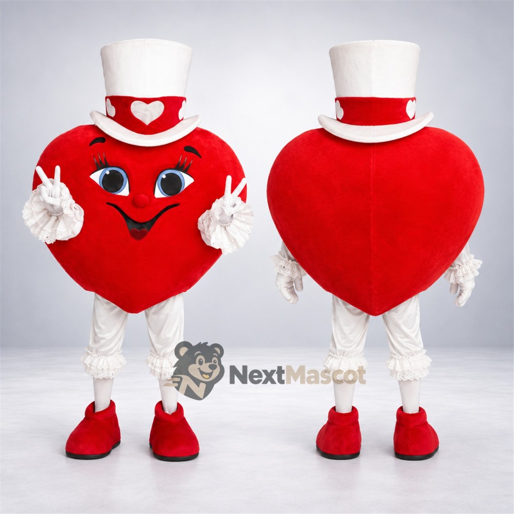 Heart Mascot Costume - White Top Hat Heart Mascot Costume - White Top Hat