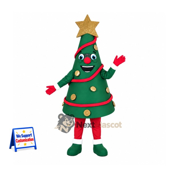 Christmas Tree Mascot Costume - Gold Star