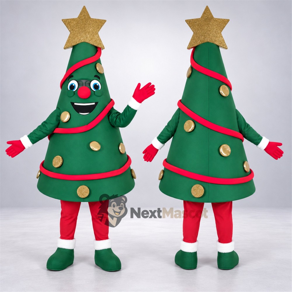 Christmas Tree Mascot Costume - Gold Star Christmas Tree Mascot Costume - Gold Star