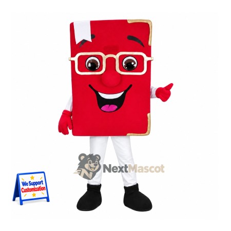 Book Mascot Costume - Red, Glasses Book Mascot Costume - Red, Glasses