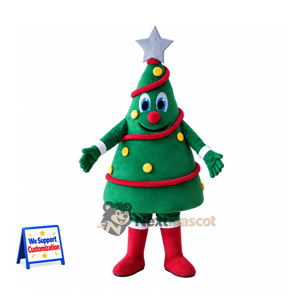 Christmas Tree Mascot Costume - Silver Star Christmas Tree Mascot Costume - Silver Star
