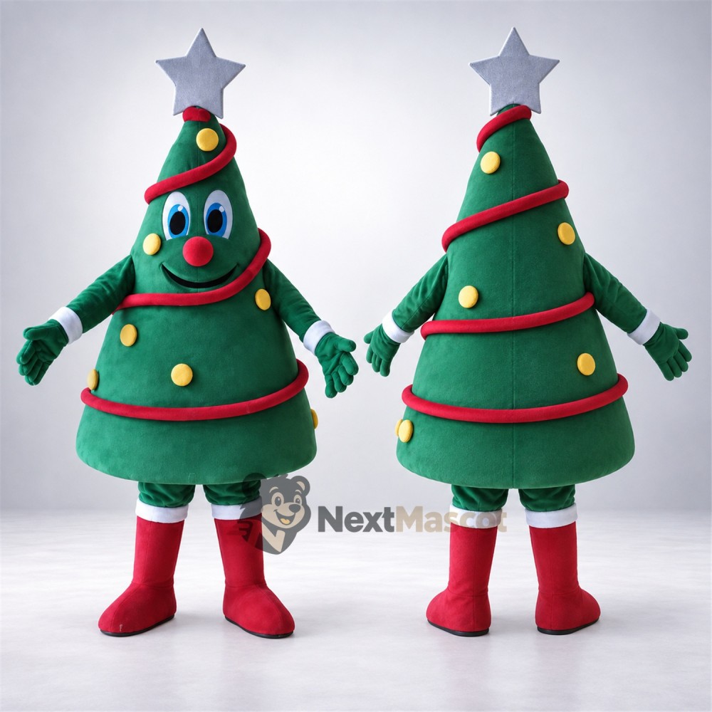 Christmas Tree Mascot Costume - Silver Star Christmas Tree Mascot Costume - Silver Star