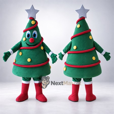 Christmas Tree Mascot Costume - Silver Star Christmas Tree Mascot Costume - Silver Star