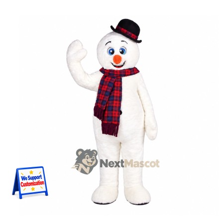 Snowman Mascot Costume - Plaid Scarf Snowman Mascot Costume - Plaid Scarf