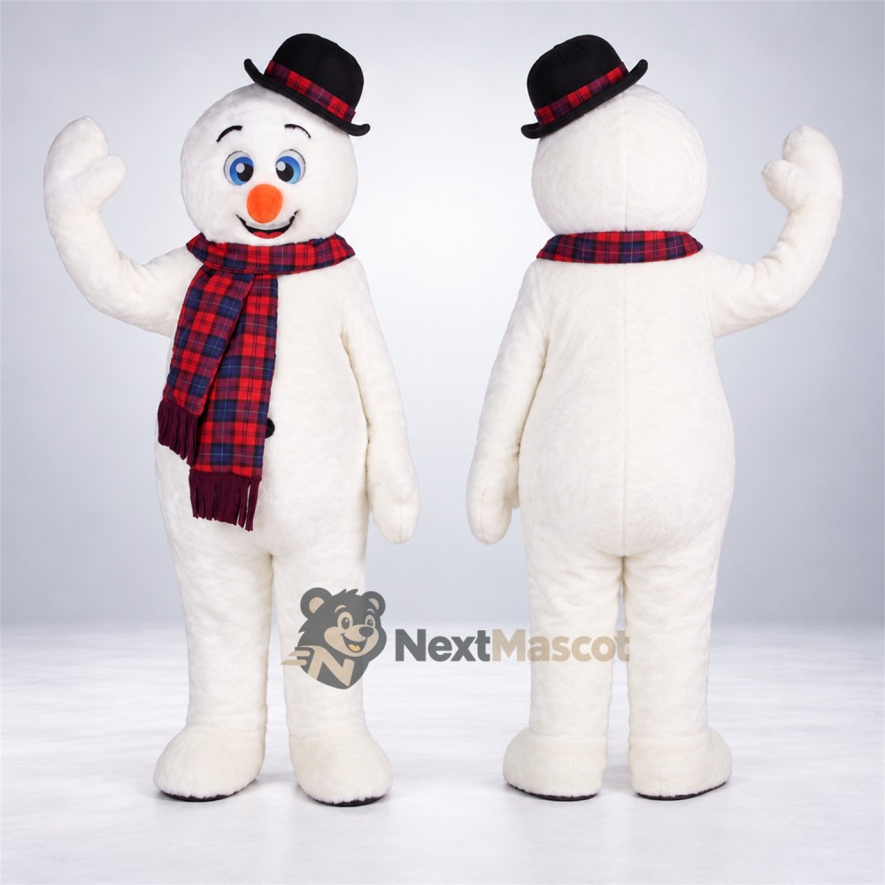 Snowman Mascot Costume - Plaid Scarf Snowman Mascot Costume - Plaid Scarf