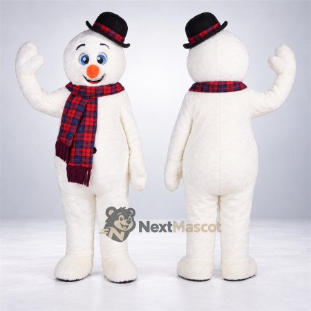Snowman Mascot Costume - Plaid Scarf Snowman Mascot Costume - Plaid Scarf