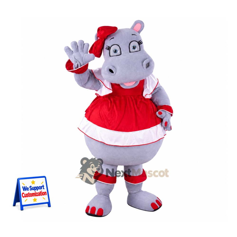 Hippo Mascot Costume - Red Dress Hippo Mascot Costume - Red Dress