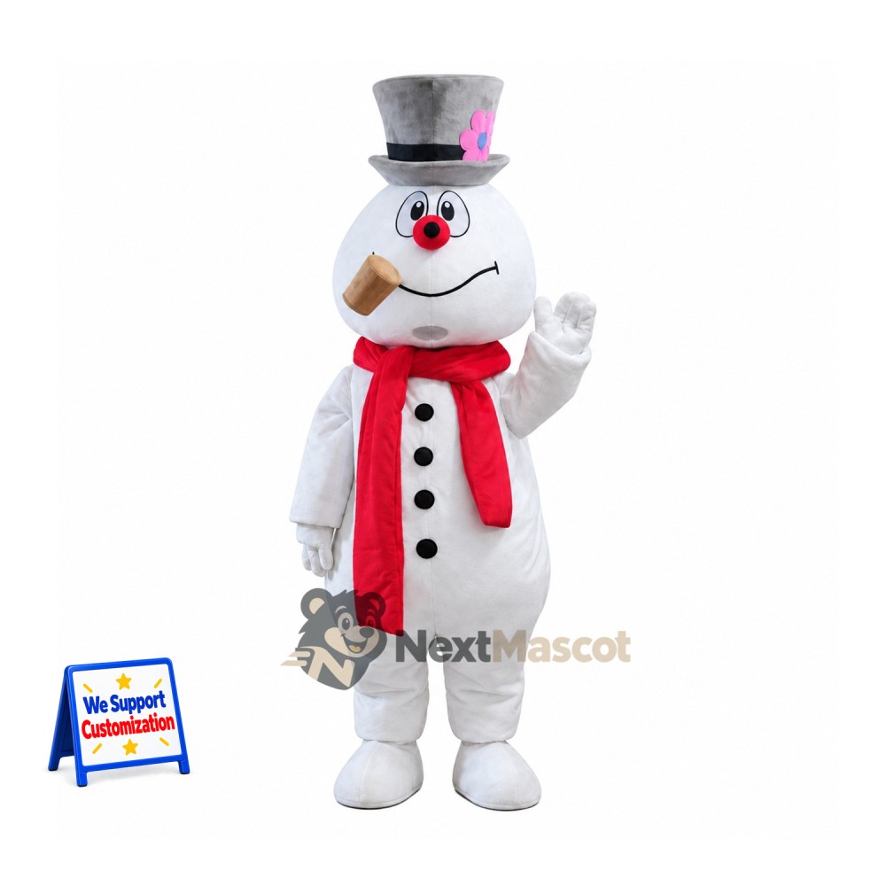 Snowman Mascot Costume - Silver Hat for Christmas Events Snowman Mascot Costume - Silver Hat for Christmas Events