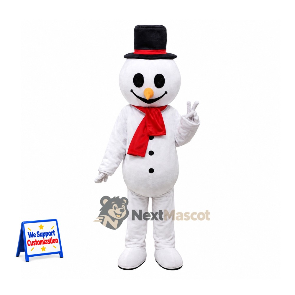 Snowman Mascot Costume - Black Hat for Christmas Events Snowman Mascot Costume - Black Hat for Christmas Events