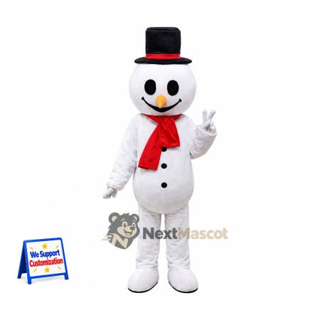 Snowman Mascot Costume - Black Hat for Christmas Events Snowman Mascot Costume - Black Hat for Christmas Events