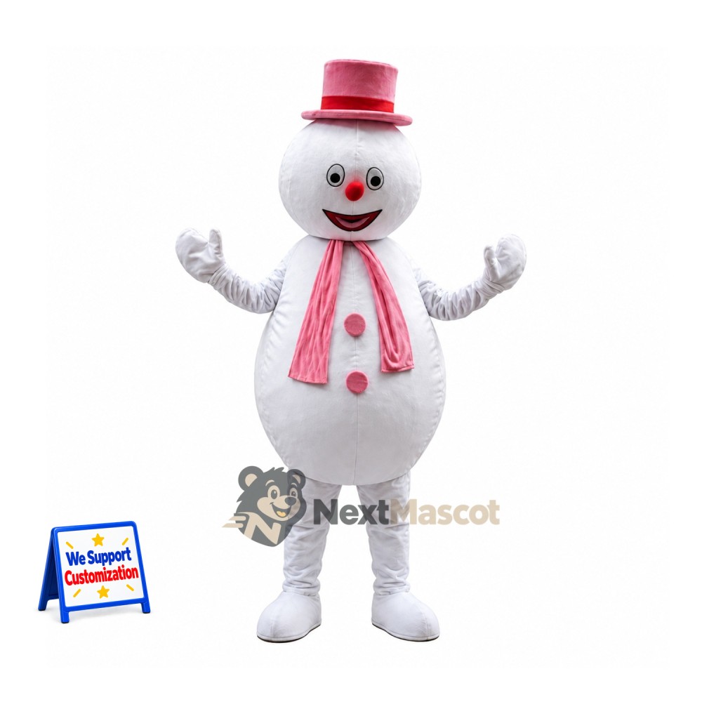 Snowman Mascot Costume - Pink Scarf Snowman Mascot Costume - Pink Scarf