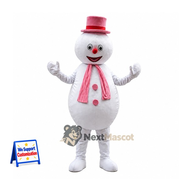 Snowman Mascot Costume - Pink Scarf