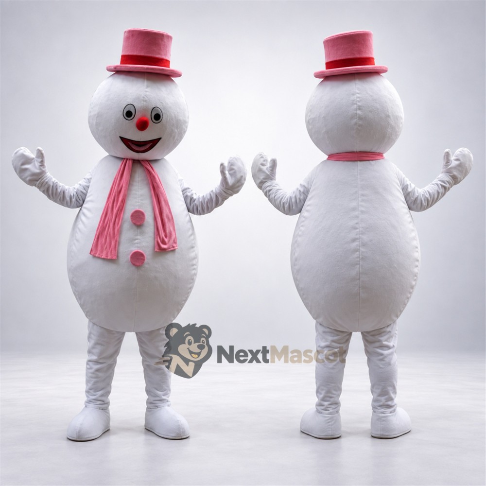 Snowman Mascot Costume - Pink Scarf Snowman Mascot Costume - Pink Scarf