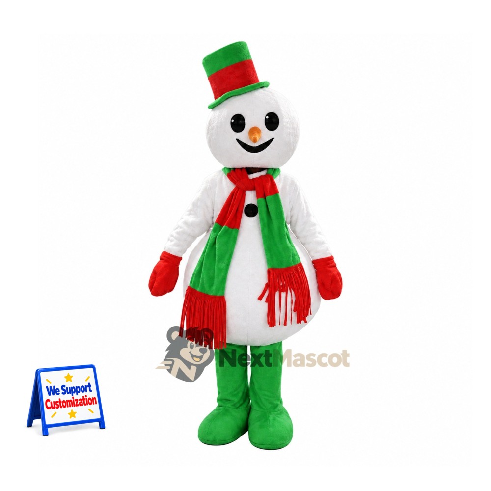 Snowman Mascot Costume - Green Boots for Christmas Events Snowman Mascot Costume - Green Boots for Christmas Events