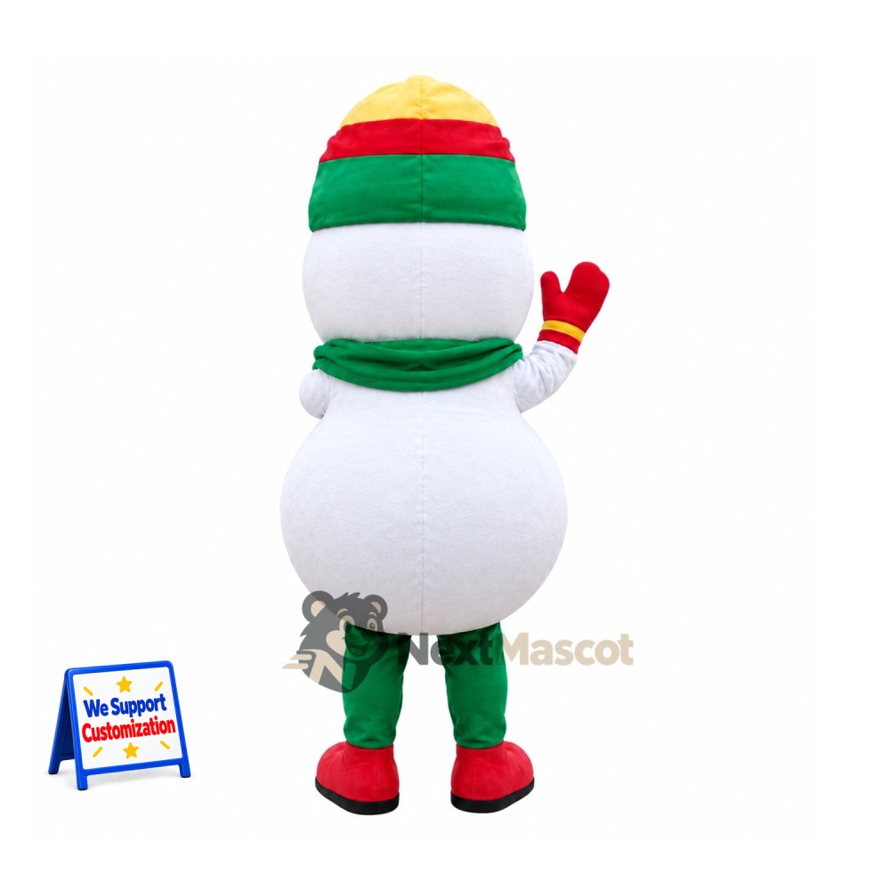 Snowman Mascot Costume - Rainbow Scarf Snowman Mascot Costume - Rainbow Scarf