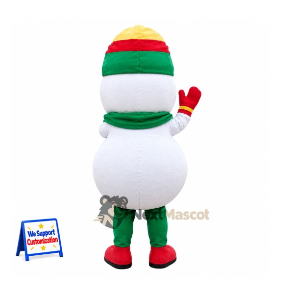 Snowman Mascot Costume - Rainbow Scarf Snowman Mascot Costume - Rainbow Scarf