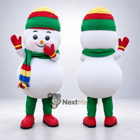 Snowman Mascot Costume - Rainbow Scarf Snowman Mascot Costume - Rainbow Scarf