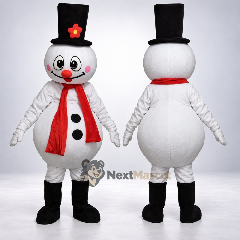 Snowman Mascot Costume - Black Hat for Christmas Parades Snowman Mascot Costume - Black Hat for Christmas Parades