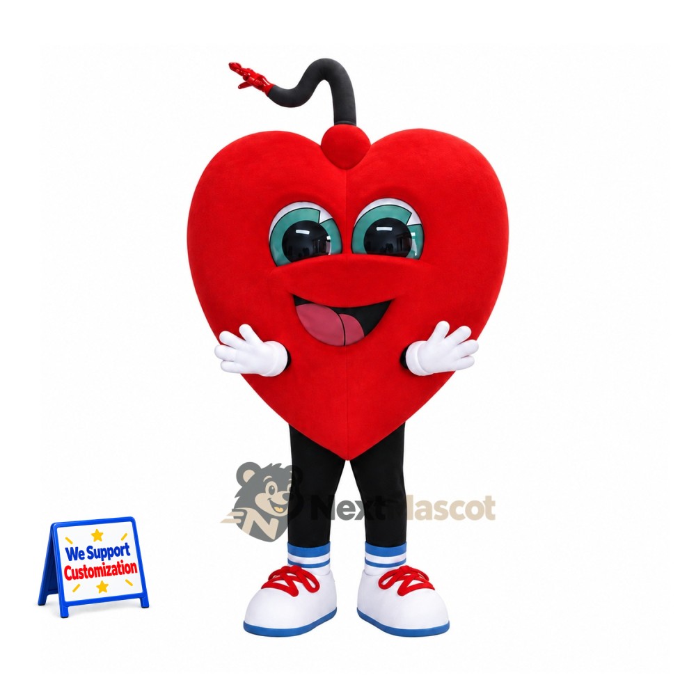 Heart Mascot Costume - Red, White Gloves and Sneakers Heart Mascot Costume - Red, White Gloves and Sneakers