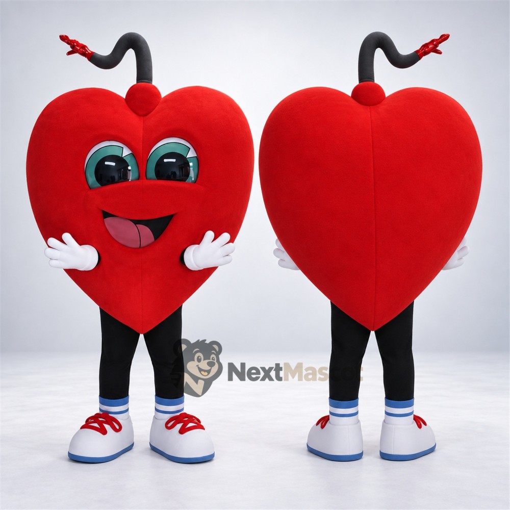 Heart Mascot Costume - Red, White Gloves and Sneakers Heart Mascot Costume - Red, White Gloves and Sneakers