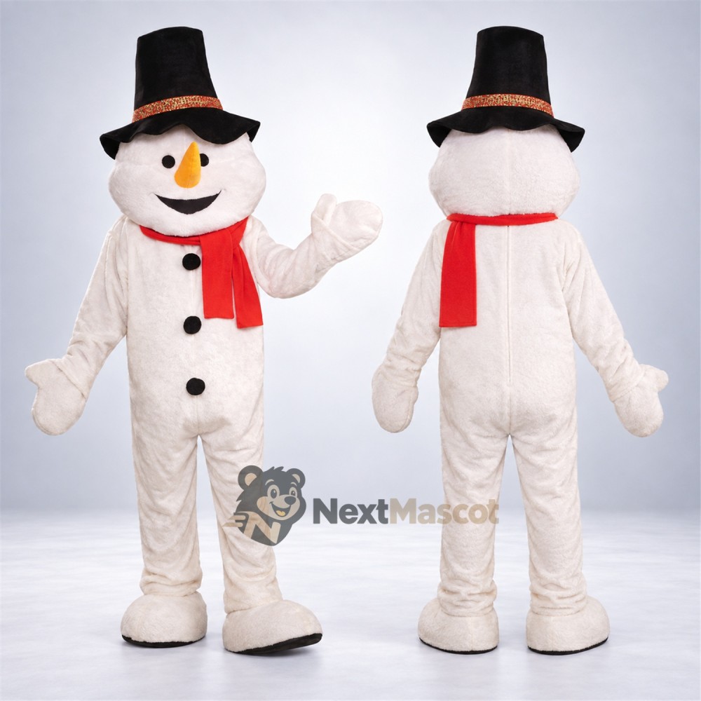 Snowman Mascot Costume - Black Hat for Christmas Parties Snowman Mascot Costume - Black Hat for Christmas Parties