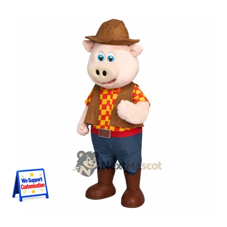 Pig Mascot Costume - Cowboy Outfit Pig Mascot Costume - Cowboy Outfit