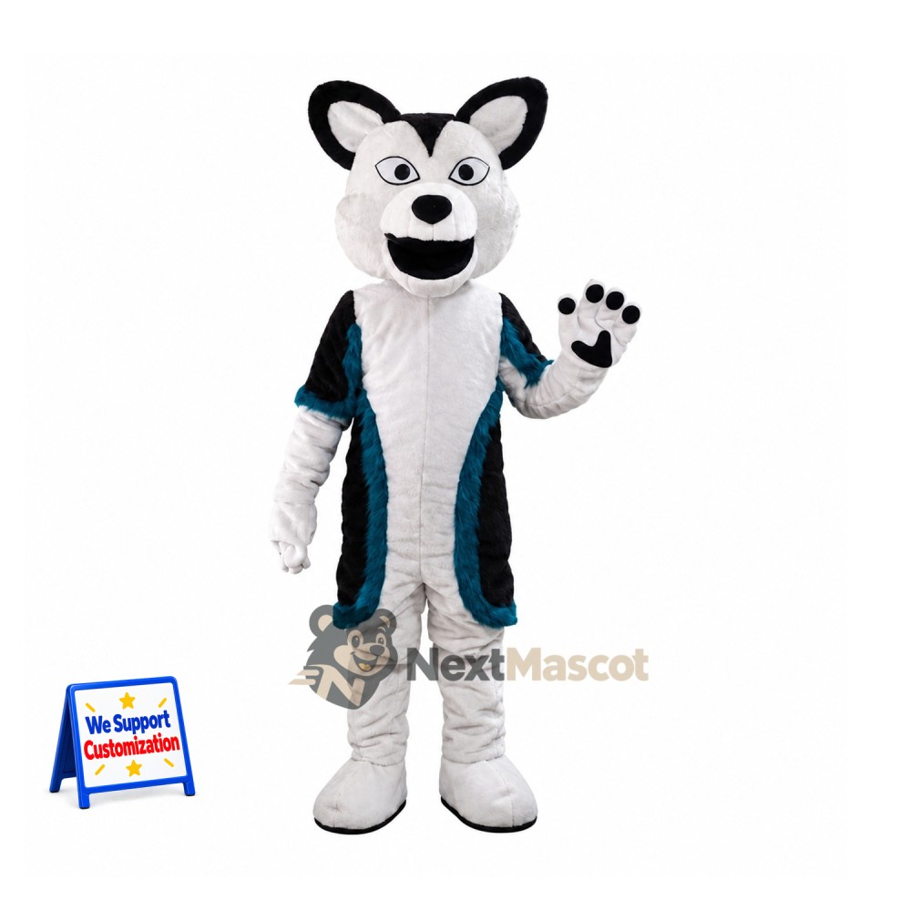 Husky Mascot Costume - White, Teal Vest Husky Mascot Costume - White, Teal Vest