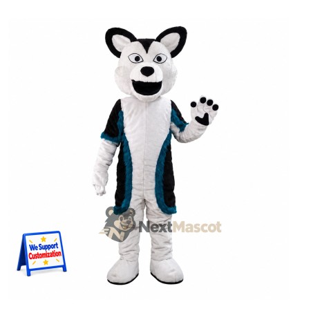 Husky Mascot Costume - White, Teal Vest Husky Mascot Costume - White, Teal Vest