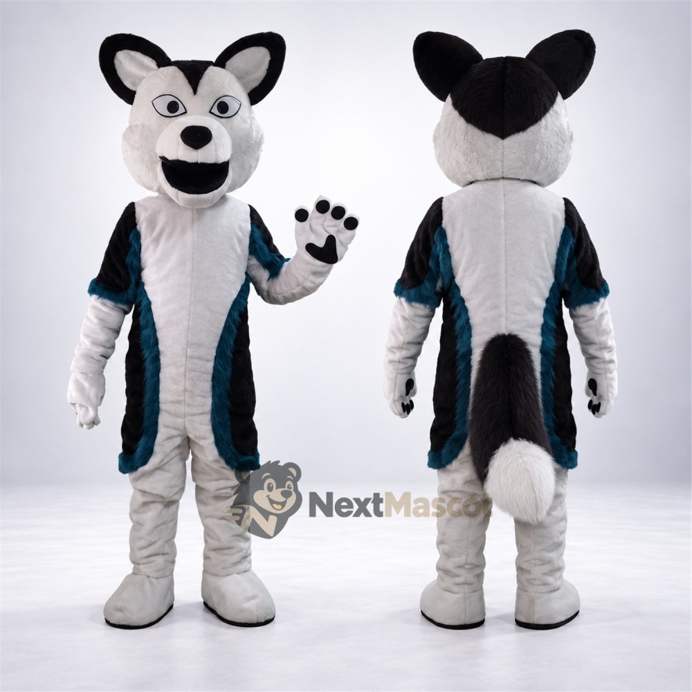 Husky Mascot Costume - White, Teal Vest Husky Mascot Costume - White, Teal Vest