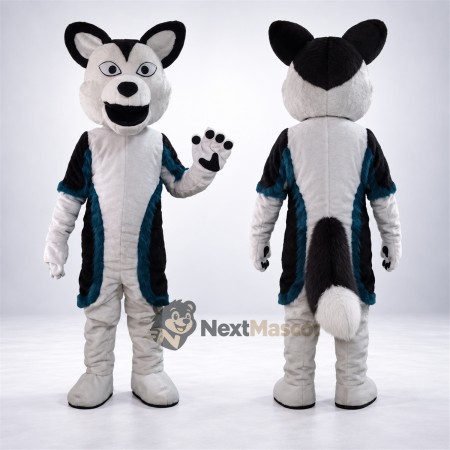 Husky Mascot Costume - White, Teal Vest Husky Mascot Costume - White, Teal Vest