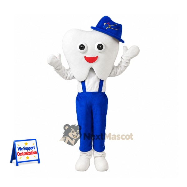 Tooth Mascot Costume - Blue Overalls