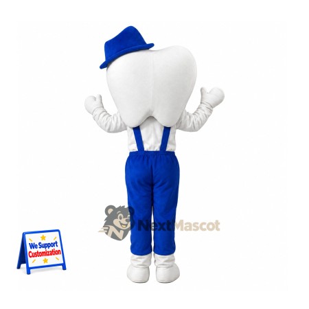 Tooth Mascot Costume - Blue Overalls Tooth Mascot Costume - Blue Overalls